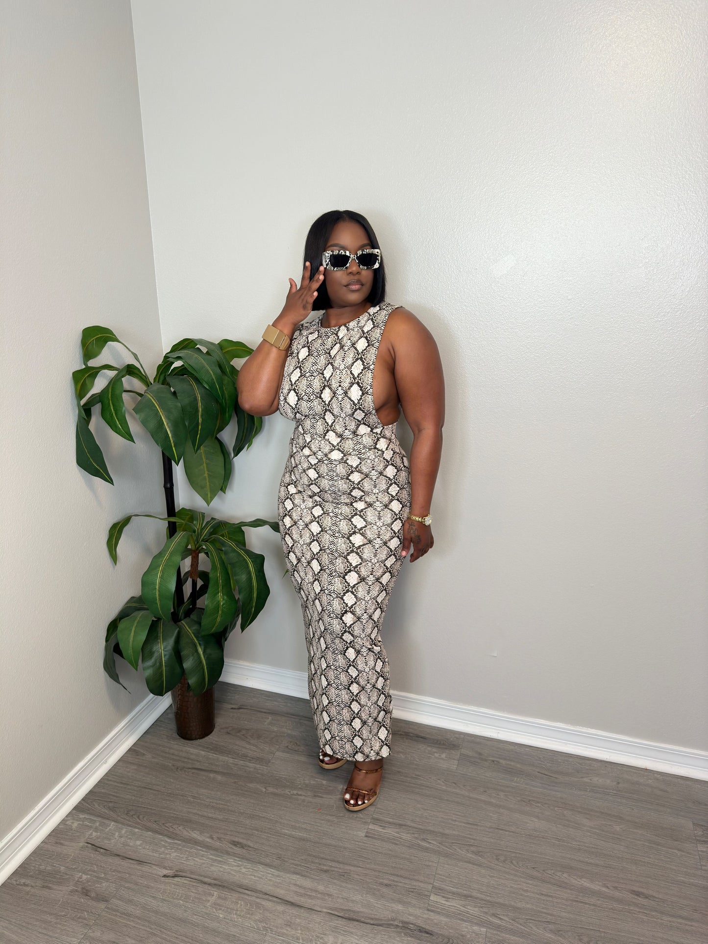 Snakeskin Print Maxi Dress