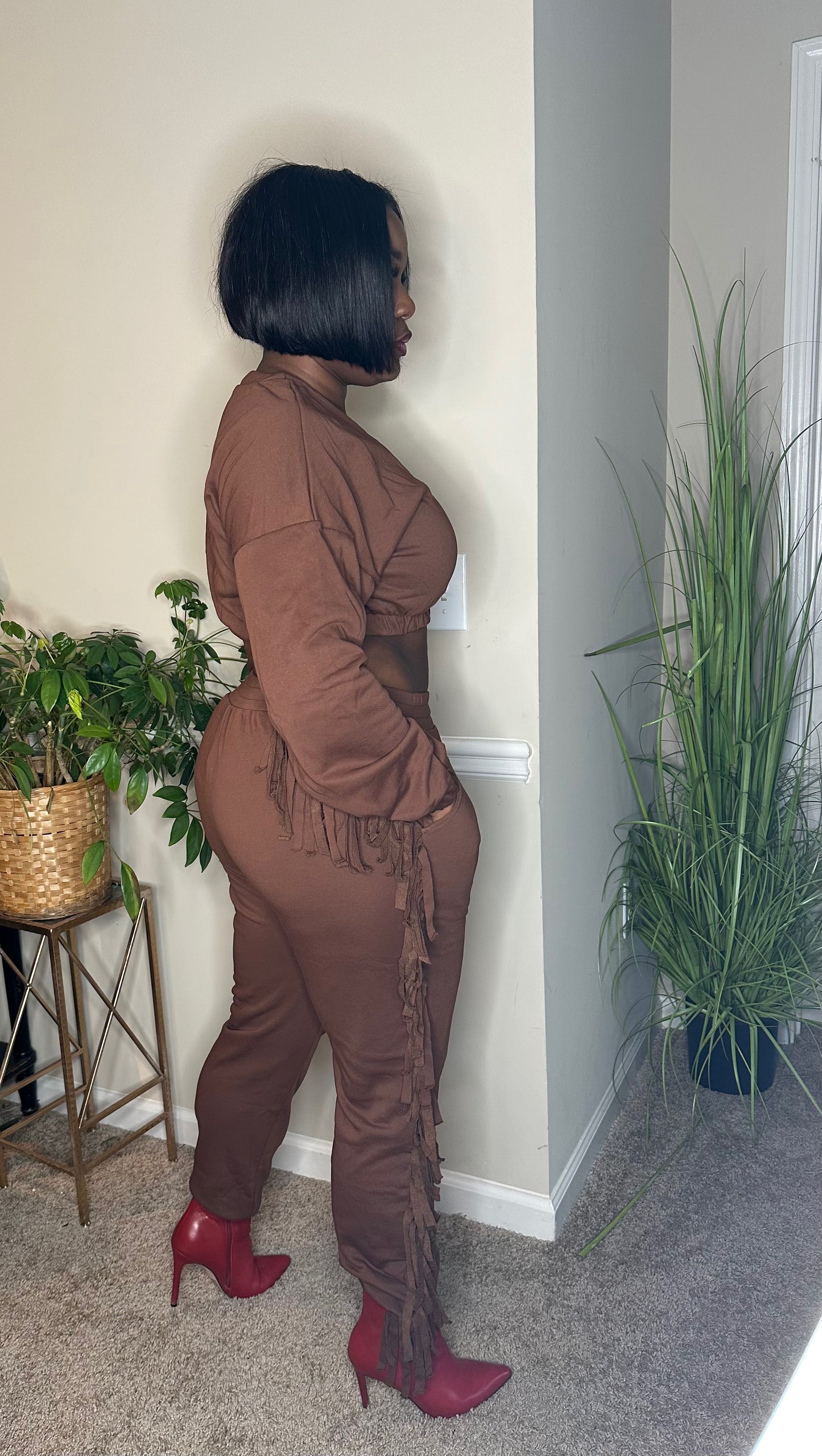 Mocha two-piece fringe set